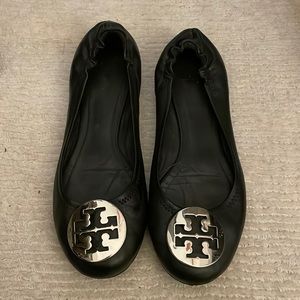 Tori Burch flats with silver buckle